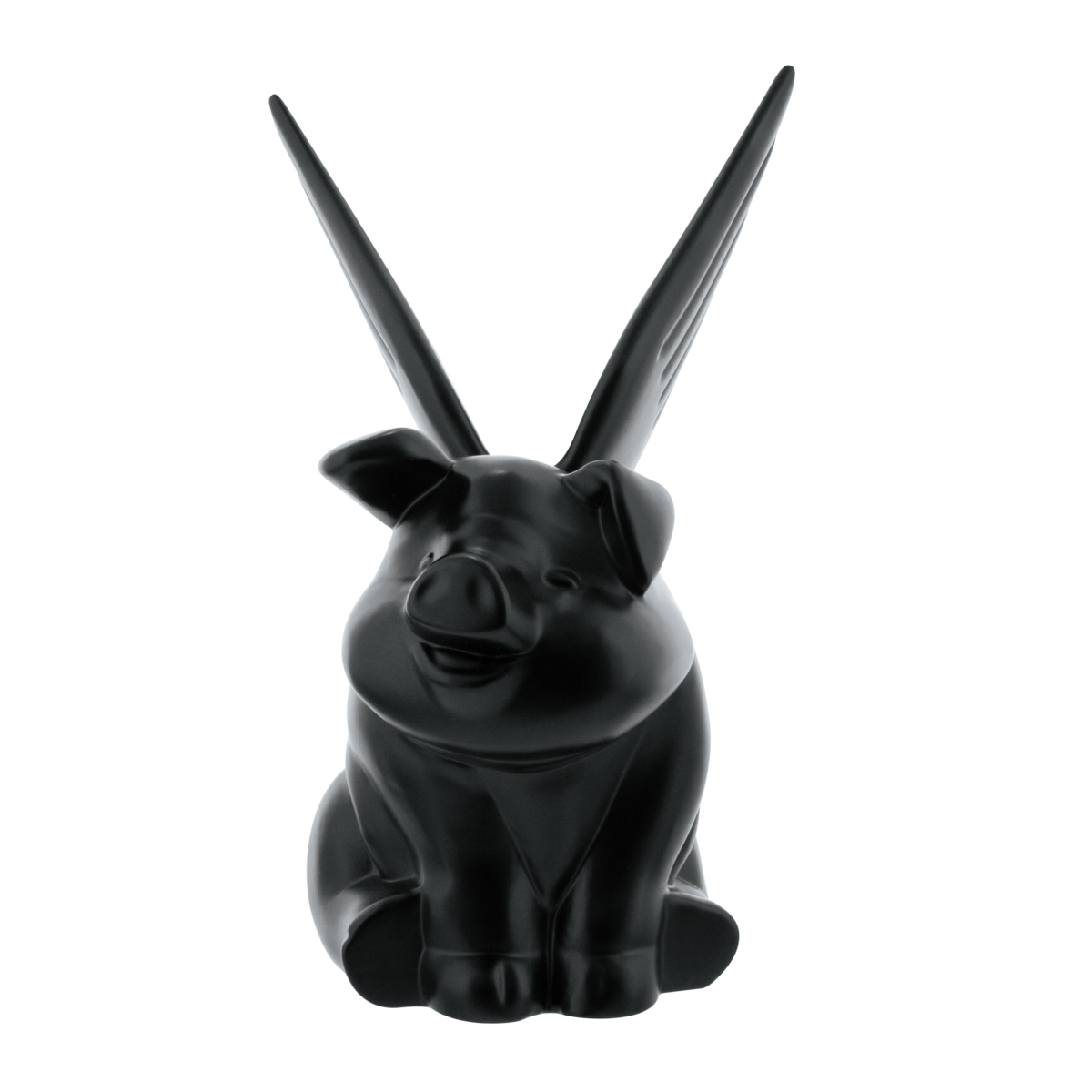 Die-Cast Sitting Pig With Wing Hood Ornament-Matte Black