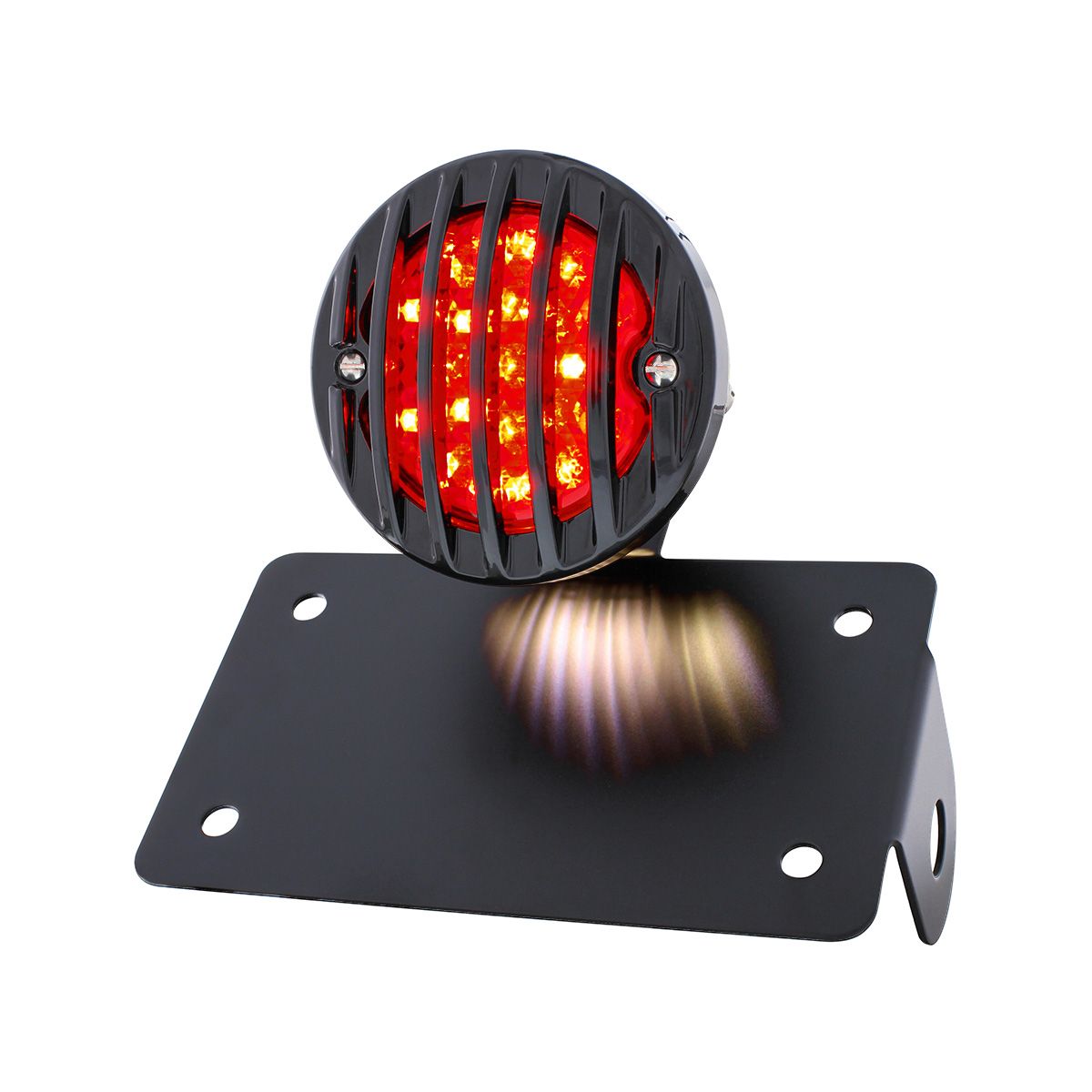 Motorcycle LED "Bobber" Style Horizontal Tail Light With Black Grille Bezel-Smoke Lens