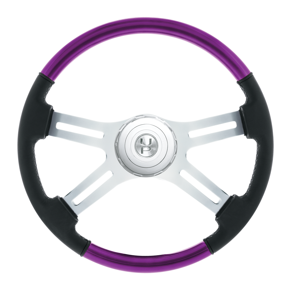 18" Leather & Wood Candy Color 4 Spoke Steering Wheel With Chrome Horn Bezel-Candy Purple