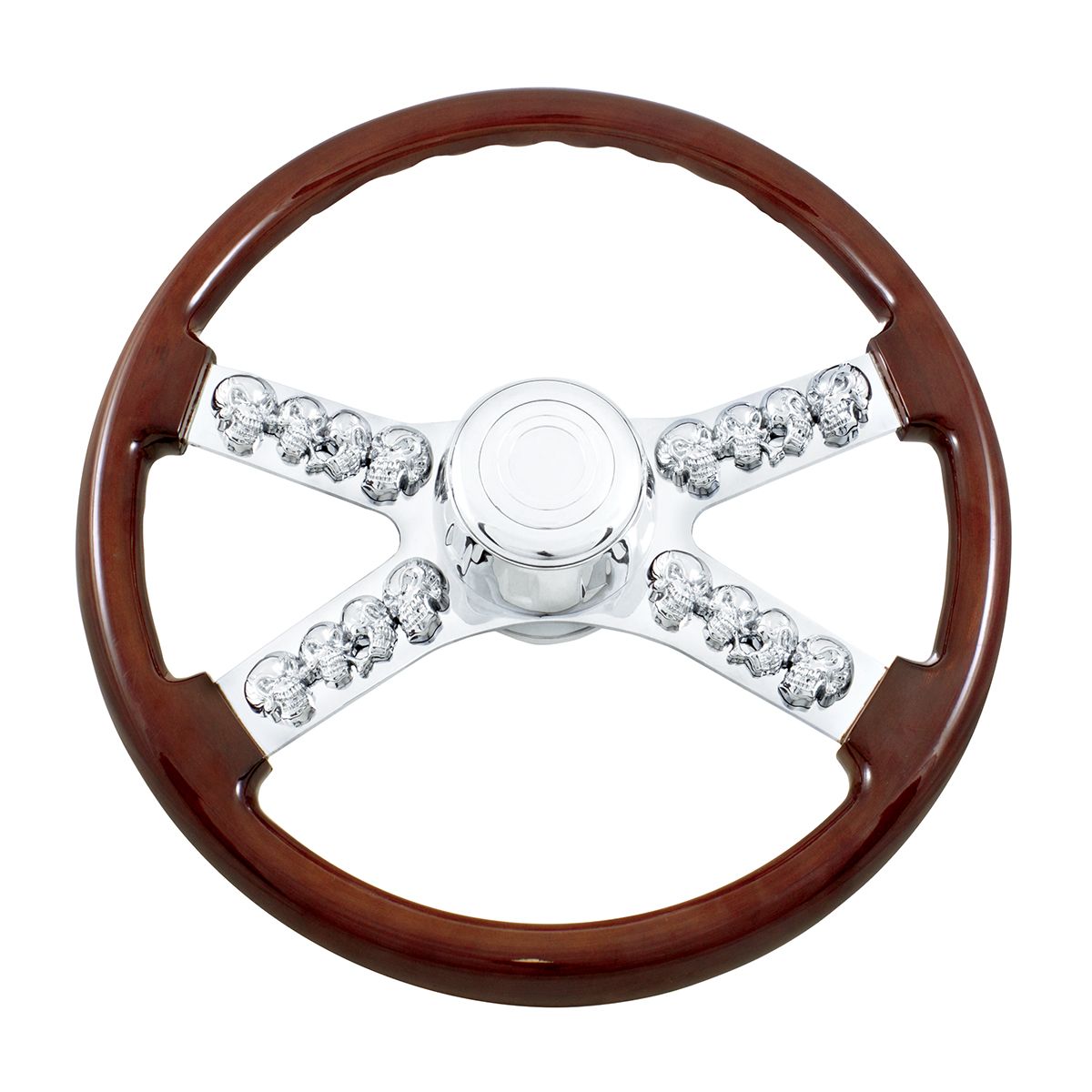 18" Skull Steering Wheel With Hub & Horn Button Kit For Peterbilt (1998-2005) & Kenworth (2001-2002)