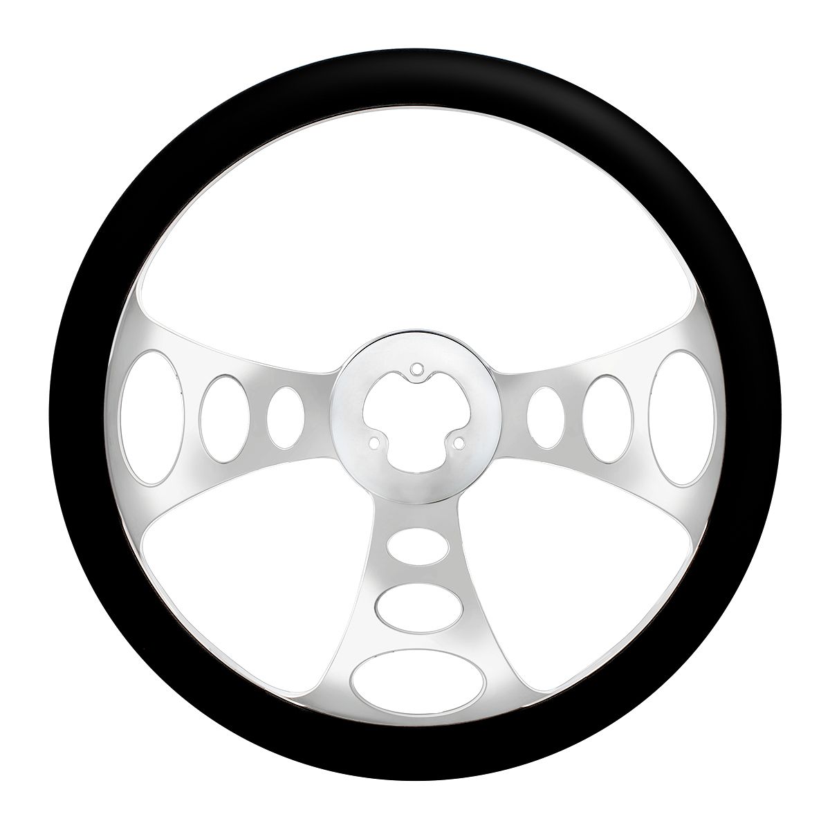 18" Chrome Aluminum "Chopper" Style Steering Wheel With Black Leather Rim