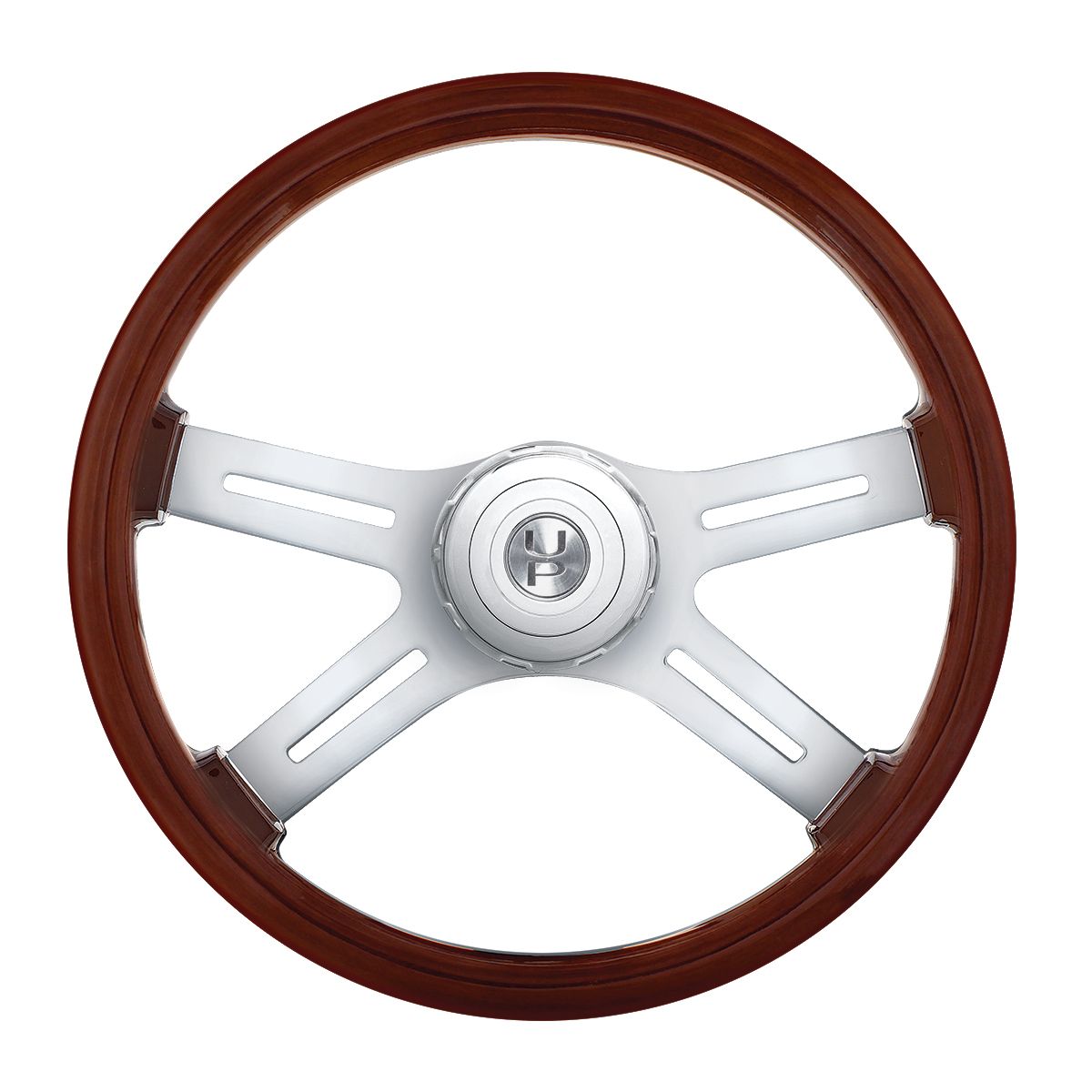 18" 4-Spoke Style Wood Steering Wheel With Hub & Horn Button Kit For Peterbilt (2006+) & Kenworth (2