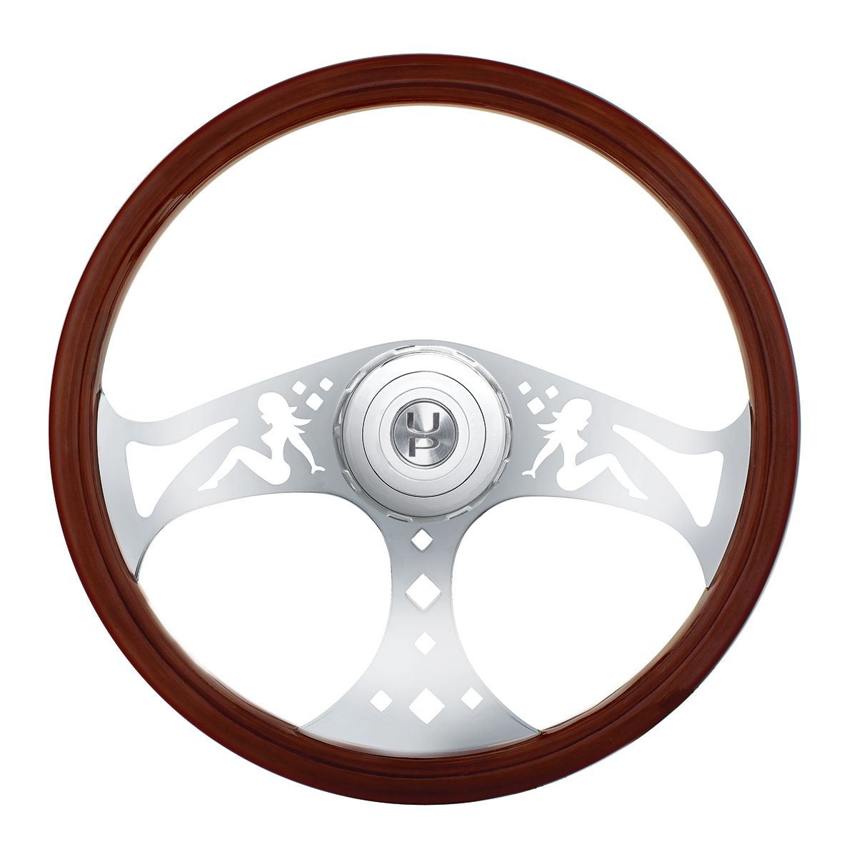 18" Lady Style Wood Steering Wheel With Hub & Horn Button Kit For Peterbilt (2006+) & Kenworth (2003