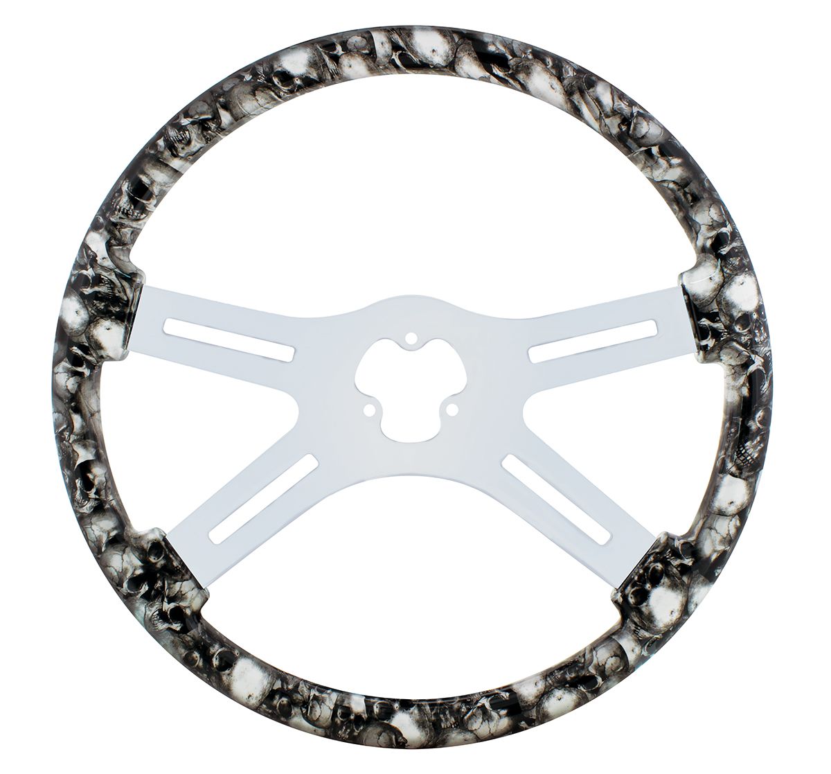 18" Skull Steering Wheel Only With Hydro-Dip Finish Wood - White/Gray