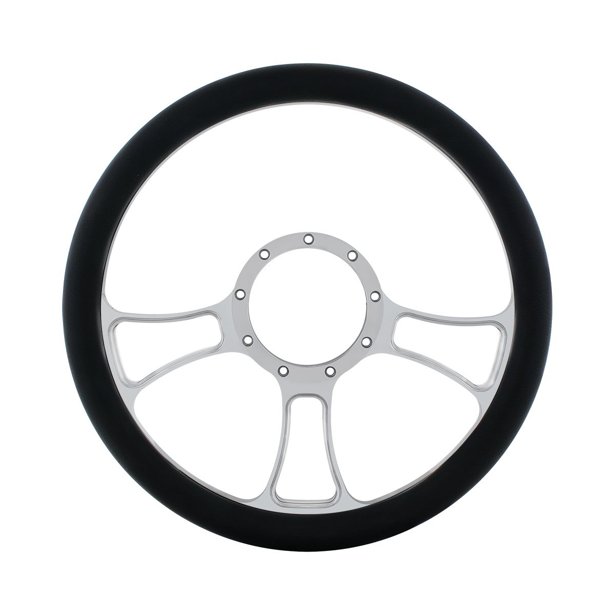 14" Chrome Aluminum Blade Style Steering Wheel With Black Engineered Leather Grip