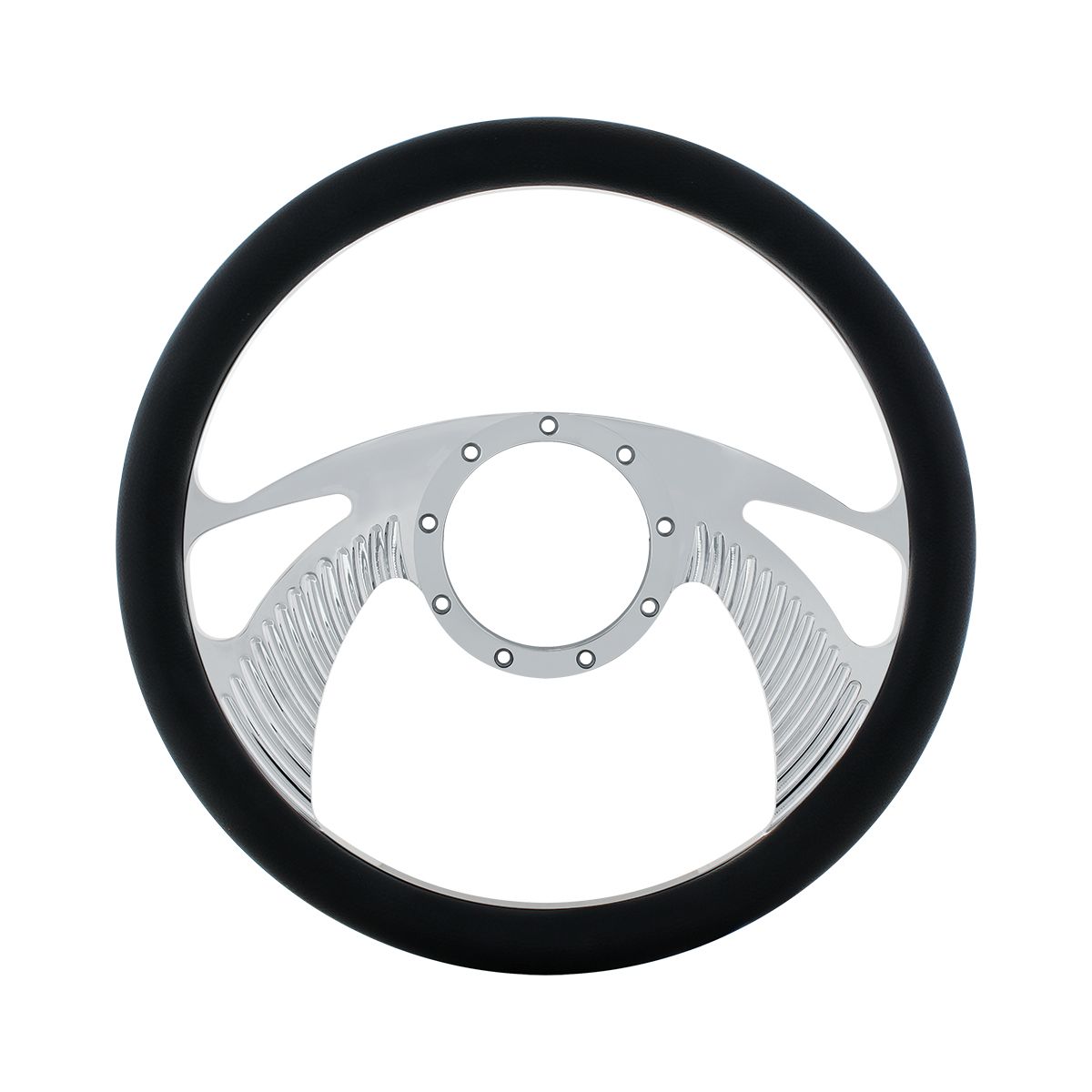 14" Chrome Aluminum Scorpion Style Steering Wheel With Black Engineered Leather Grip