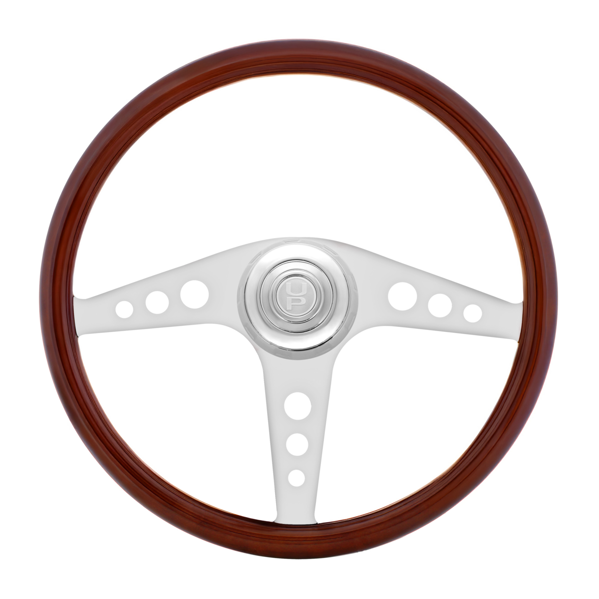 18" Chrome GT Steering Wheel With Chrome Horn Bezel And Horn Button-Woodgrain
