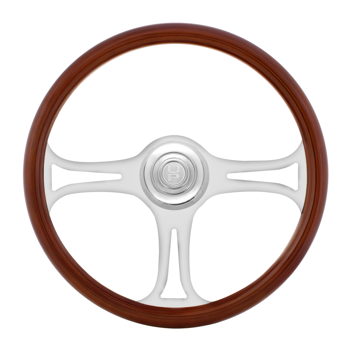 18" Chrome Blade Steering Wheel With Chrome Horn Bezel And Button-Woodgrain