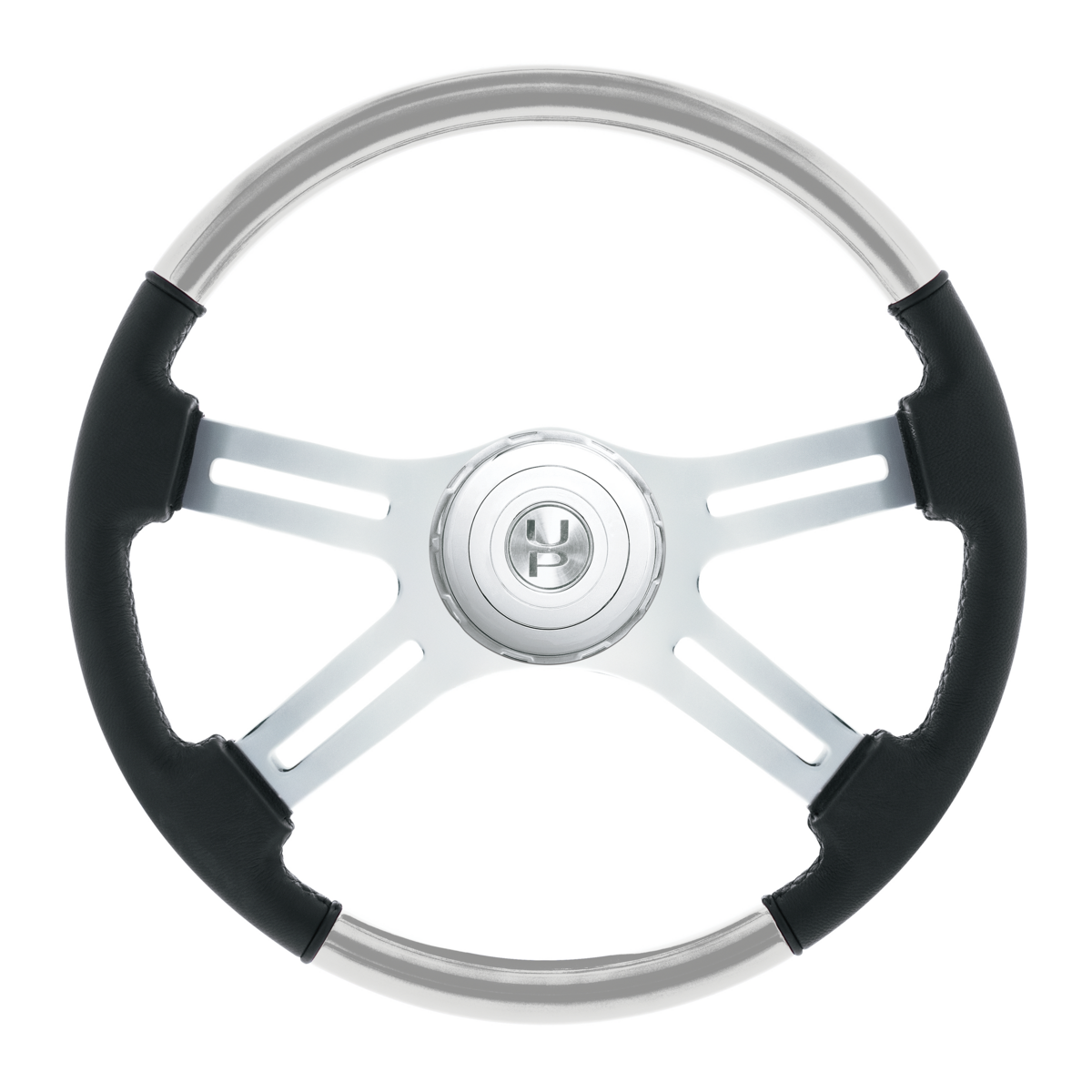 18" Leather & Wood Candy Color 4 Spoke Steering Wheel With Chrome Horn Bezel-Liquid Silver