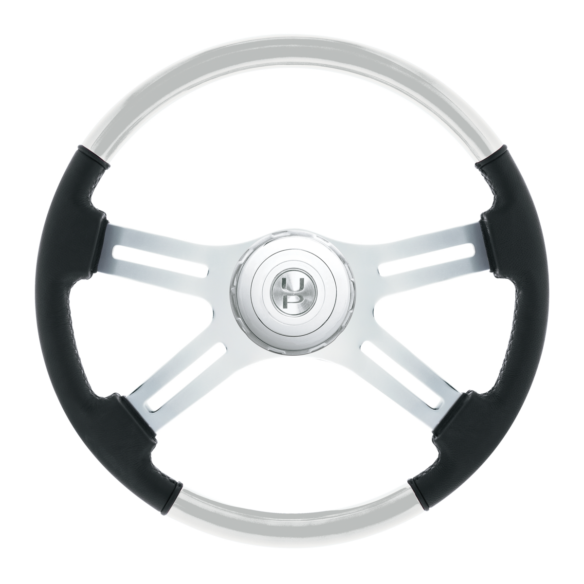 18" Leather & Wood Candy Color 4 Spoke Steering Wheel With Chrome Horn Bezel-Pearl White