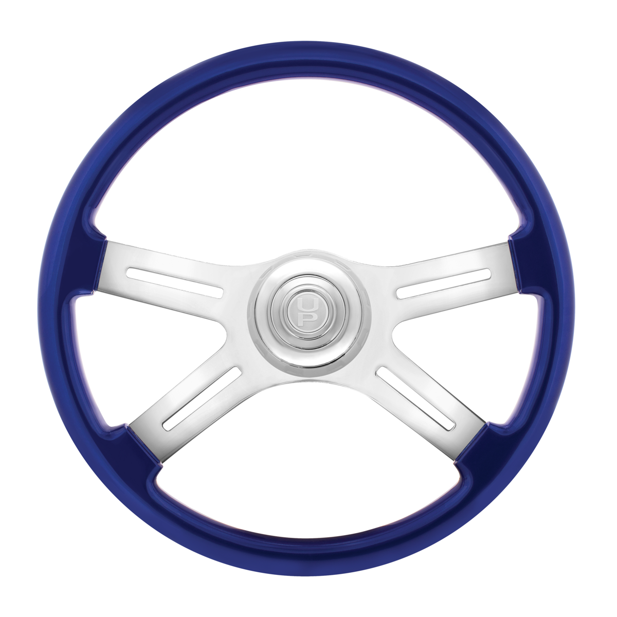 18" Candy Color 4 Spoke Steering Wheel With Chrome Horn Bezel And Horn Button-Indigo Blue