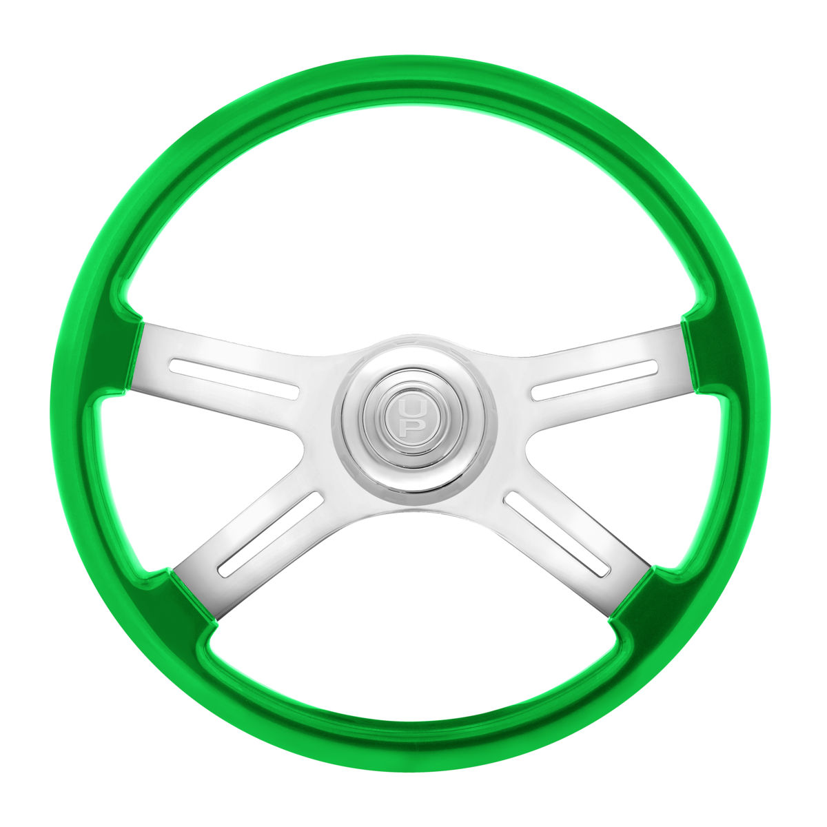 18" Candy Color 4 Spoke Steering Wheel With Chrome Horn Bezel And Horn Button-Candy Apple Green