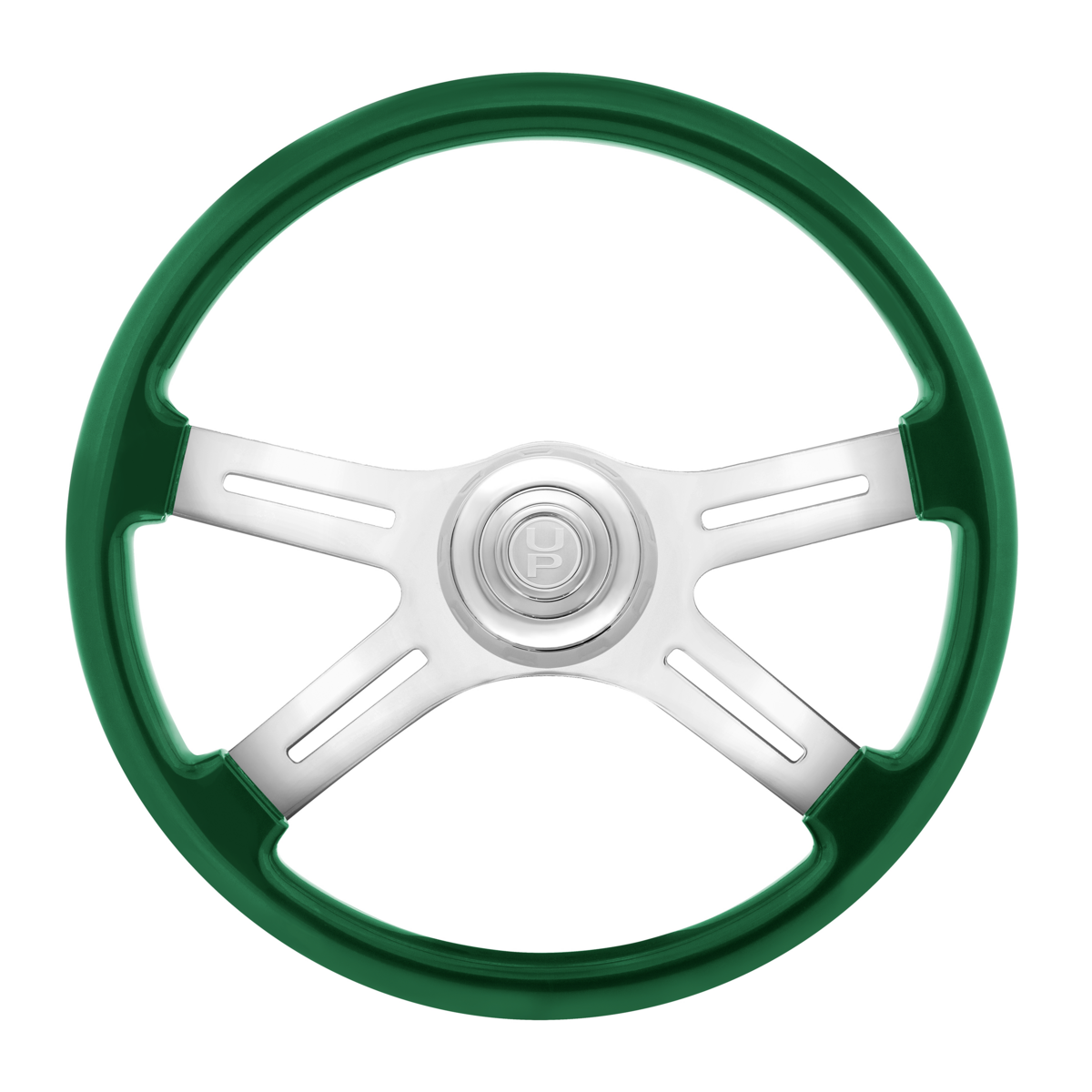 18" Candy Color 4 Spoke Steering Wheel With Chrome Horn Bezel And Horn Button-Emerald Green