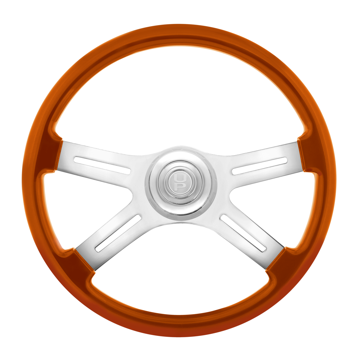 18" Candy Color 4 Spoke Steering Wheel With Chrome Horn Bezel And Horn Button-Cadmium Orange