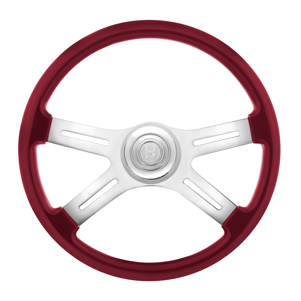 18" Candy Color 4 Spoke Steering Wheel With Chrome Horn Bezel And Horn Button-Candy Red