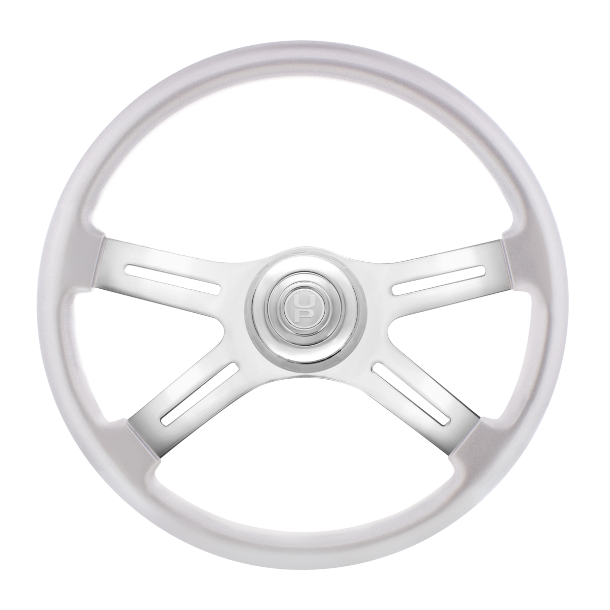 18" Candy Color 4 Spoke Steering Wheel With Chrome Horn Bezel And Horn Button-Liquid Silver