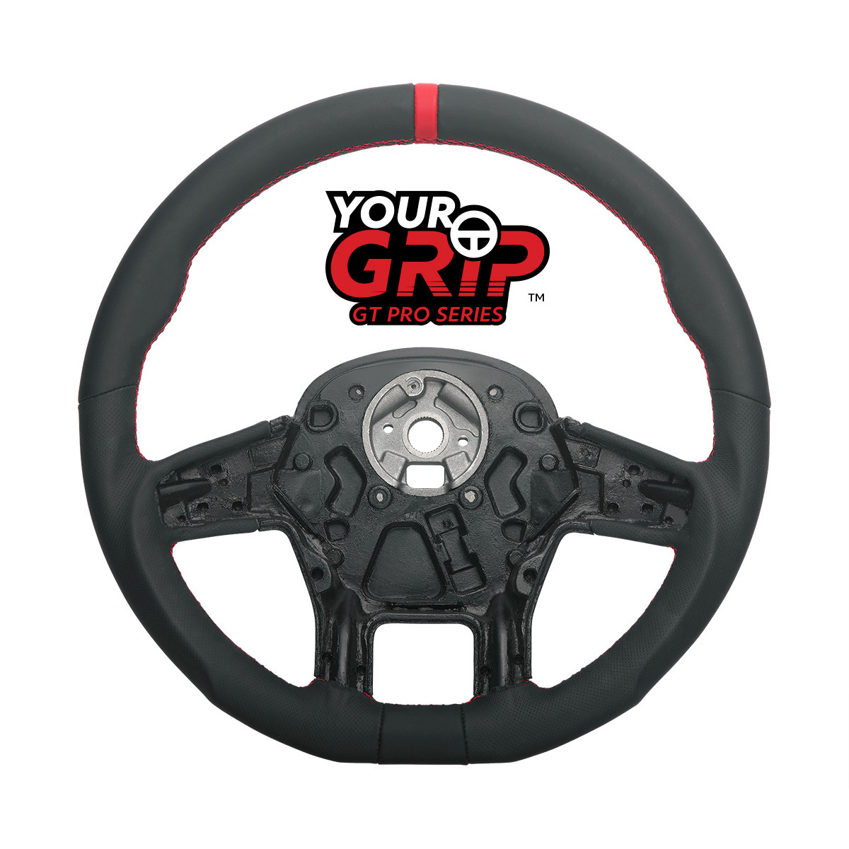 18" YourGrip GT PRO Leather Steering Wheel For 2012-2021 Peterbilt 579 & 2013-2021 Kenworth T680-Bla