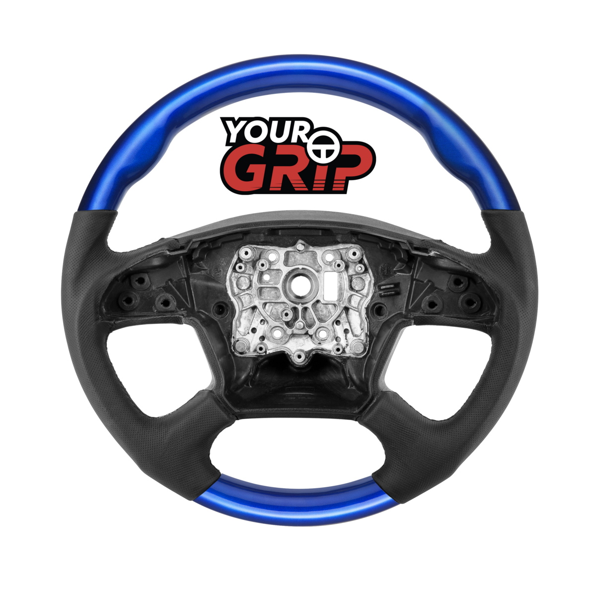 18" YourGrip Leather & Wood Candy Color Steering Wheel For 2018-2026 Freightliner Cascadia-Indigo Bl