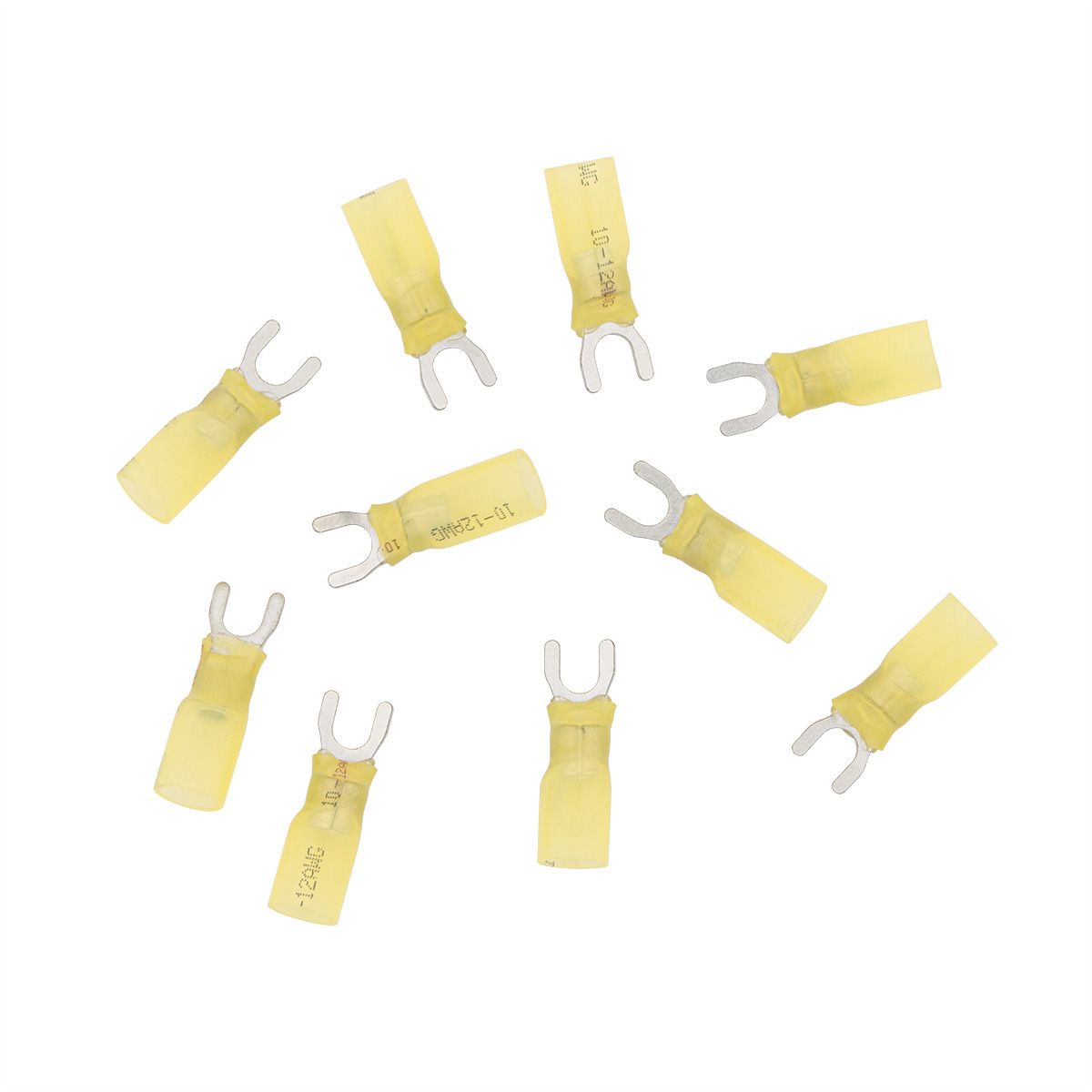 12-10 AWG #10 Stud CS Heat Shrink Spade Terminal - Yellow (10-Pack)