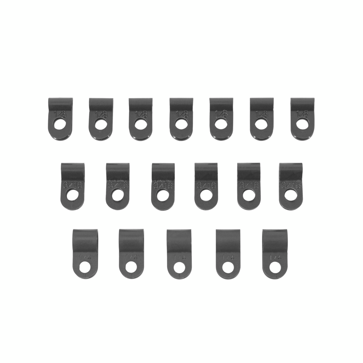 1/8, 3/16, 1/4 Nylon Clamp Assortment Black (18-Pack)