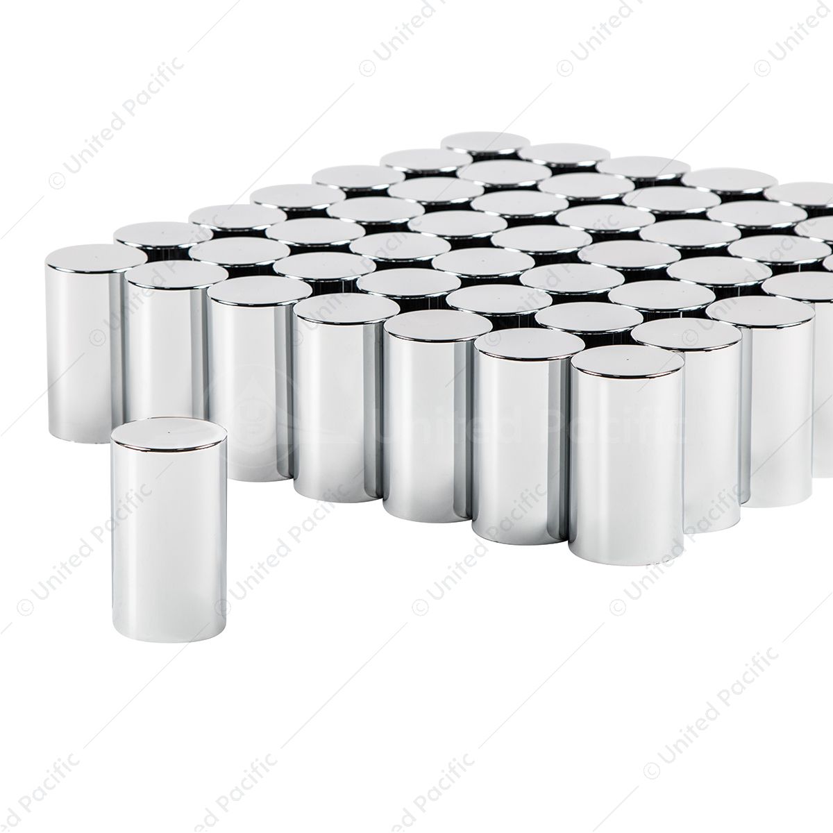 33mm x 3-1/2" Chrome Plastic Cylinder Nut Covers - Thread-On (Color Box of 60)