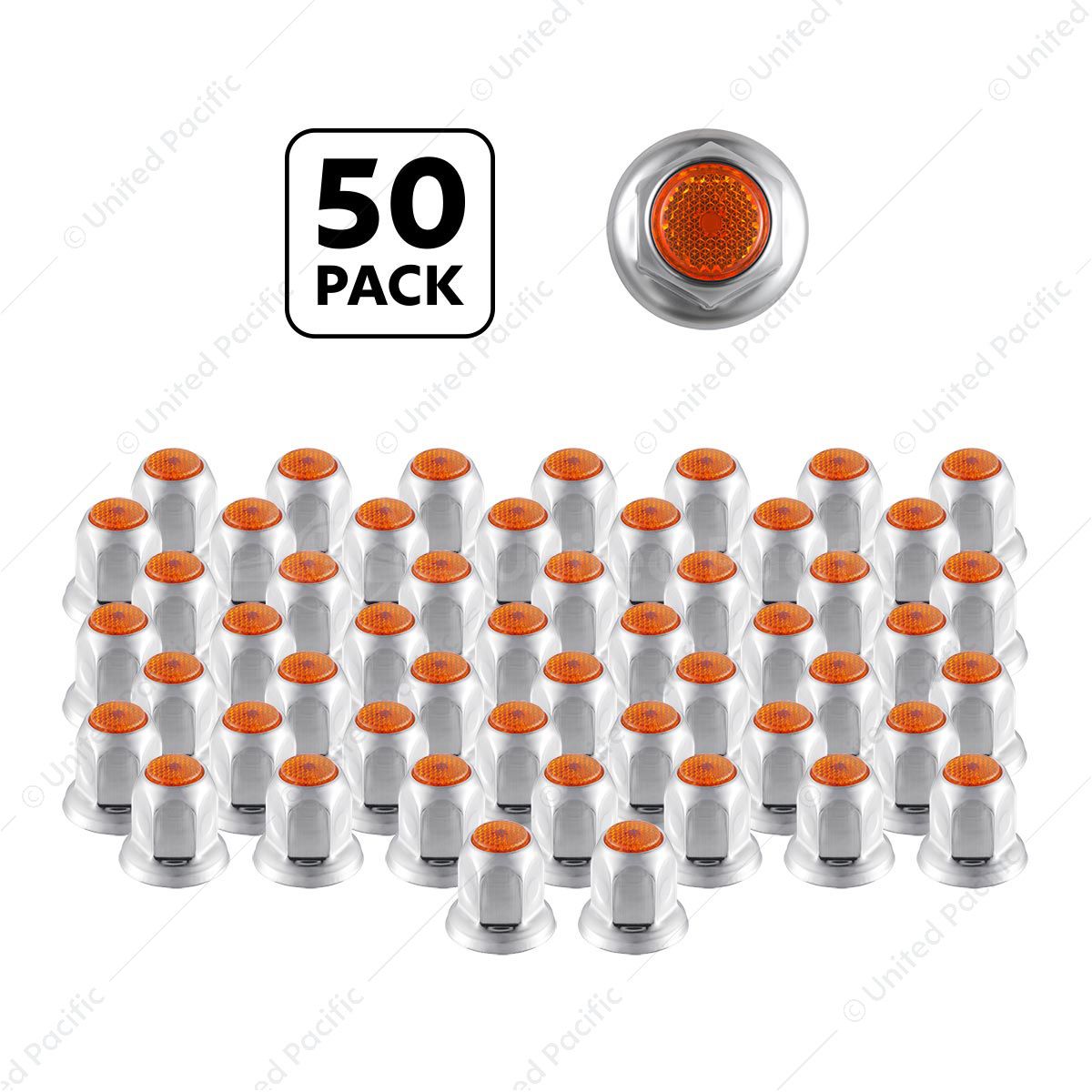 33mm X 2" Chrome Steel Reflector Nut Cover With Flange - Amber (50 Pcs)
