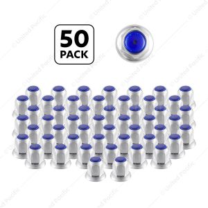 33mm X 2" Chrome Steel Reflector Nut Cover With Flange - Blue (50 Pcs)