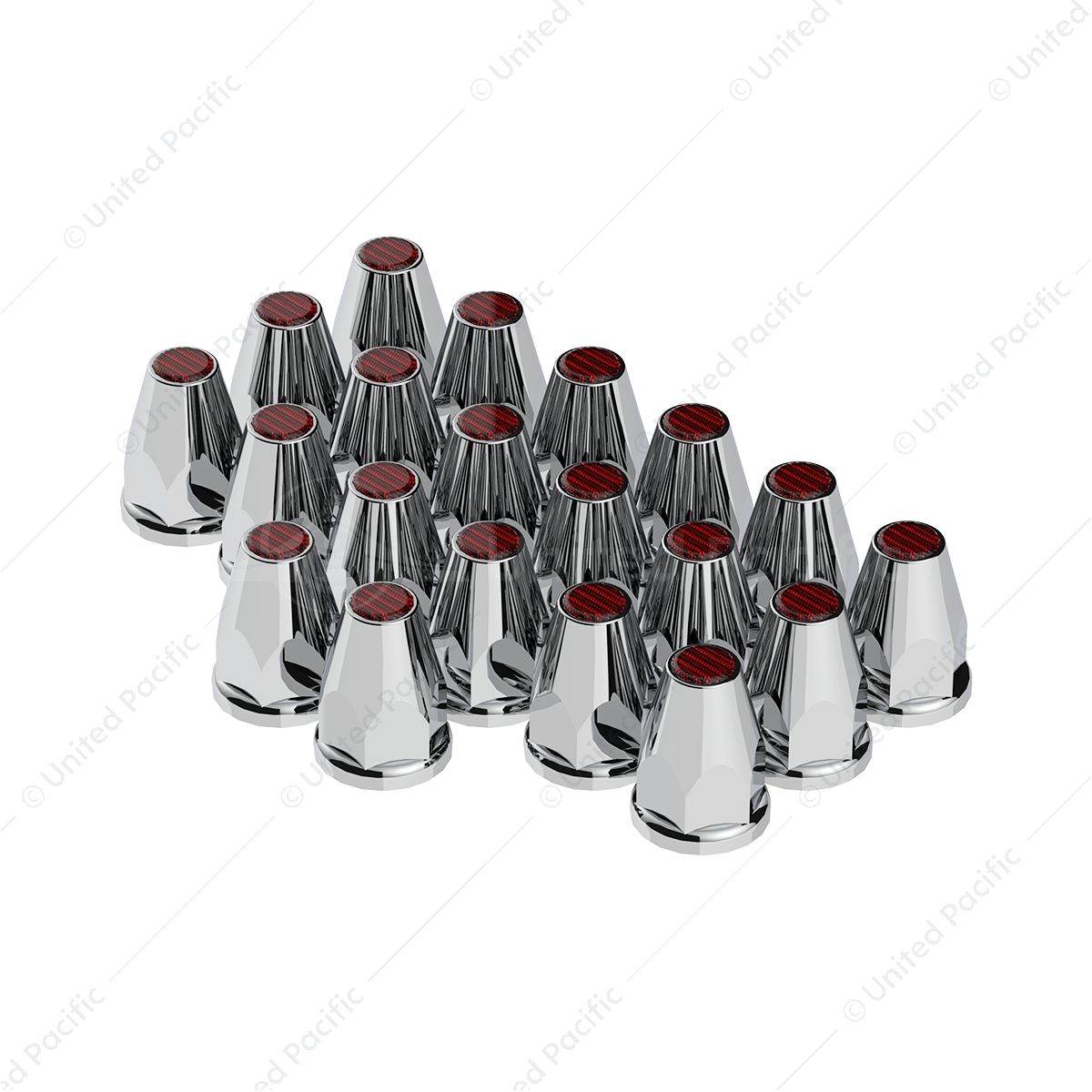 33mm X 2-3/4" Chrome Plastic Nut Covers With Flange - Push-On -Amber Reflector (Color Box of 20)