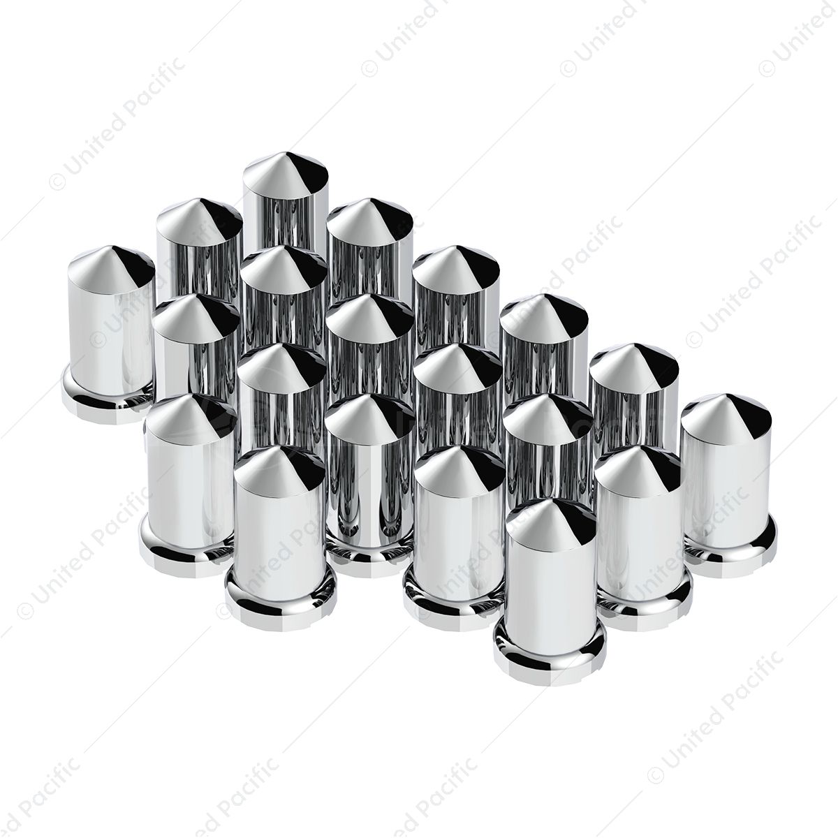 33mm X 3-3/16" Chrome Plastic Pointed Nut Covers With Flange - Push-On (Color Box Of 20)