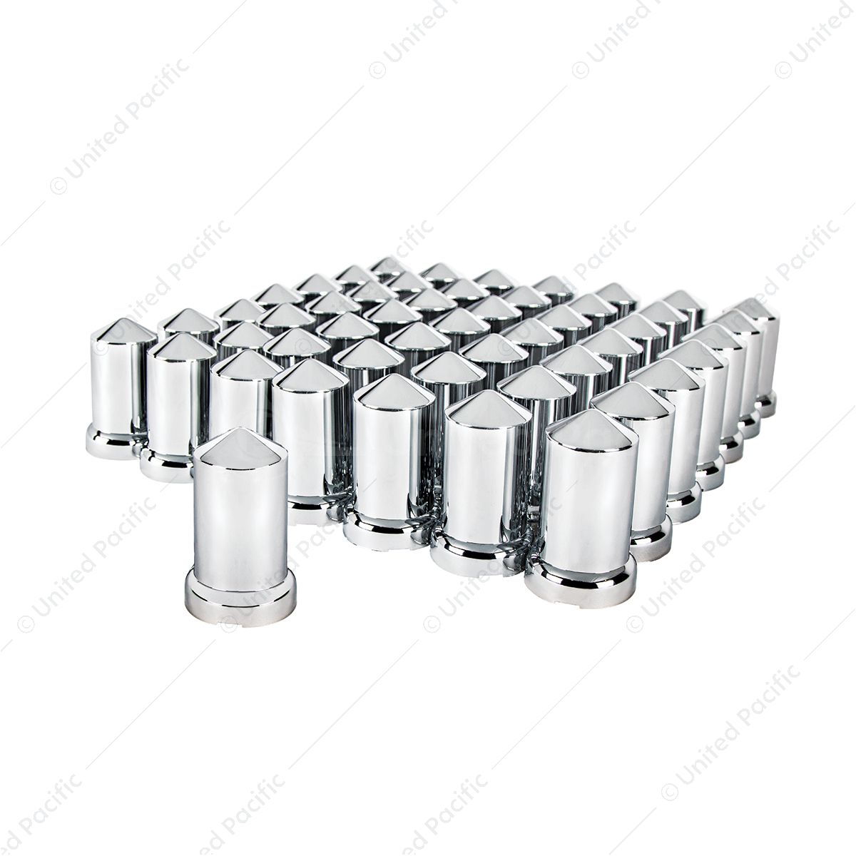 33mm X 3-3/16" Chrome Plastic Pointed Nut Covers With Flange - Push-On (60-Pack)