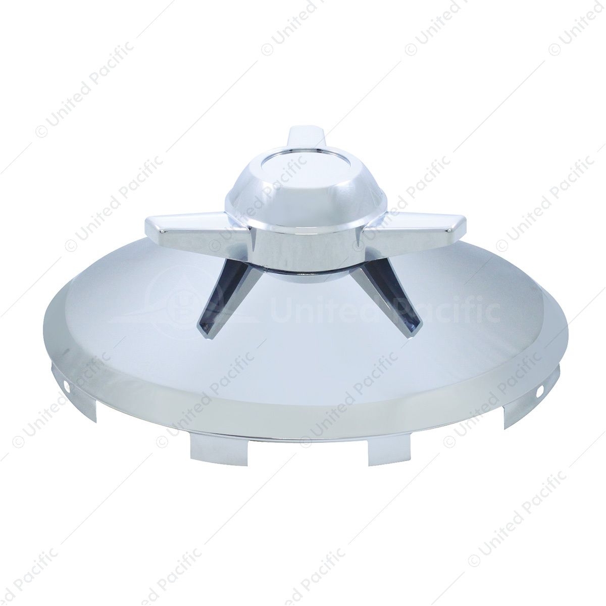 Universal Chrome Front Hubcap With 3 Bar Straight Spinner - 7/16" Lip