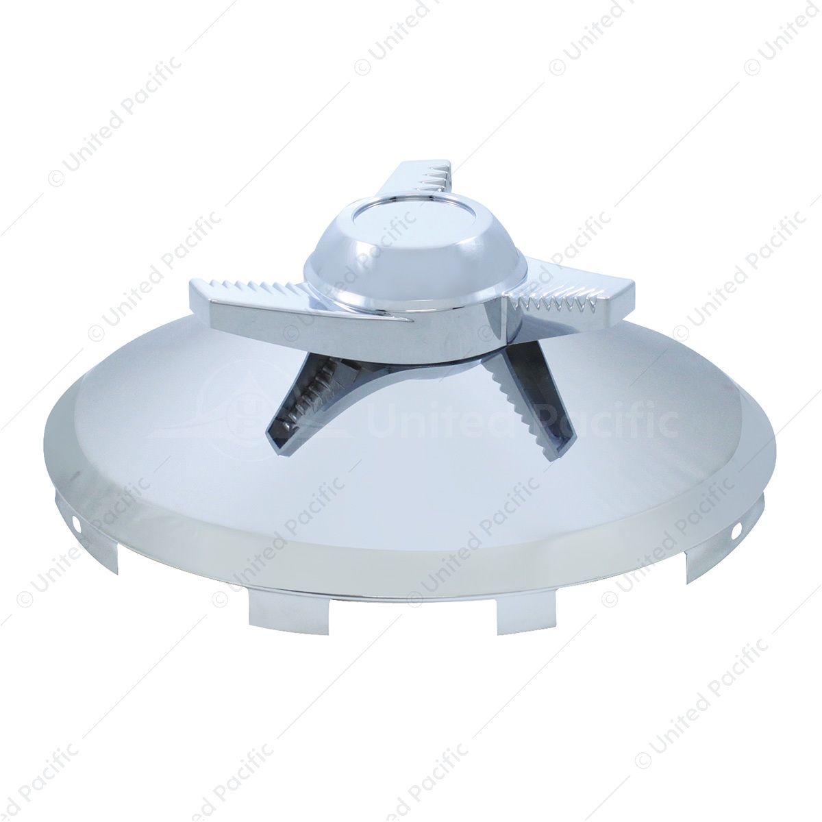 Universal Chrome Front Hubcap With 3 Bar Right Swing Spinner - 7/16" Lip