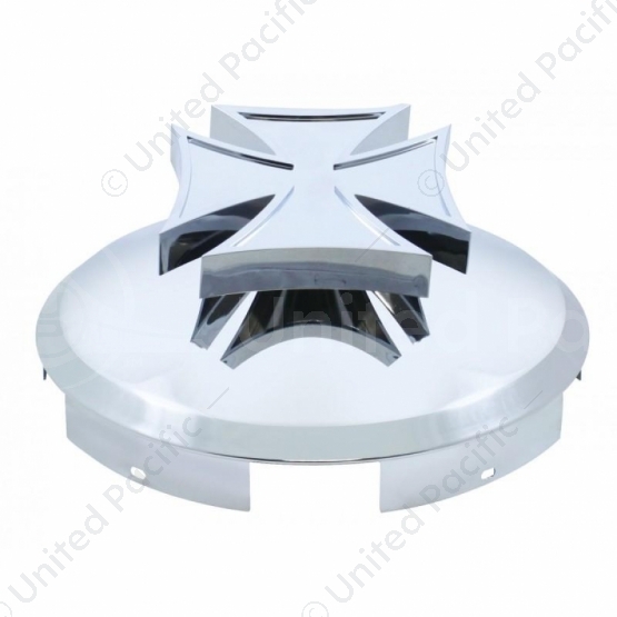 5 Even Notched Chrome Front Hubcap With Iron Cross Spinner - 1" Lip