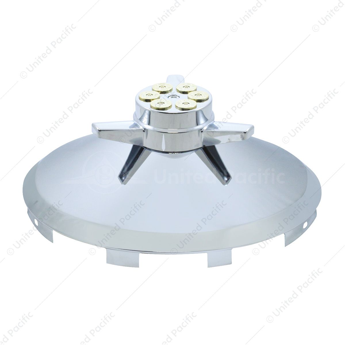 Universal Chrome Front Hubcap With Gun Cylinder Spinner - 7/16" Lip