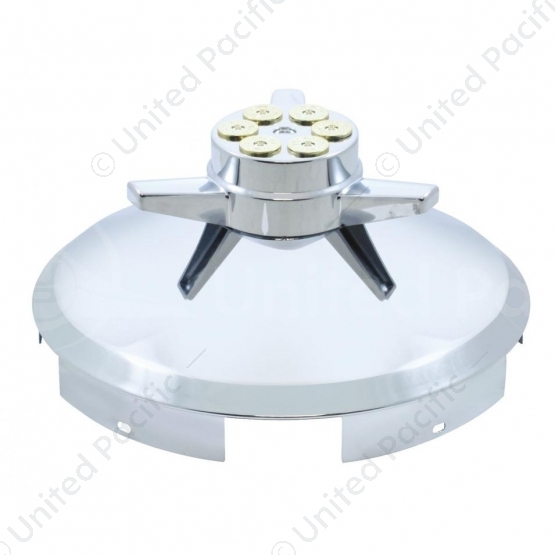 5 Even Notched Chrome Front Hubcap With Gun Cylinder Spinner - 1" Lip