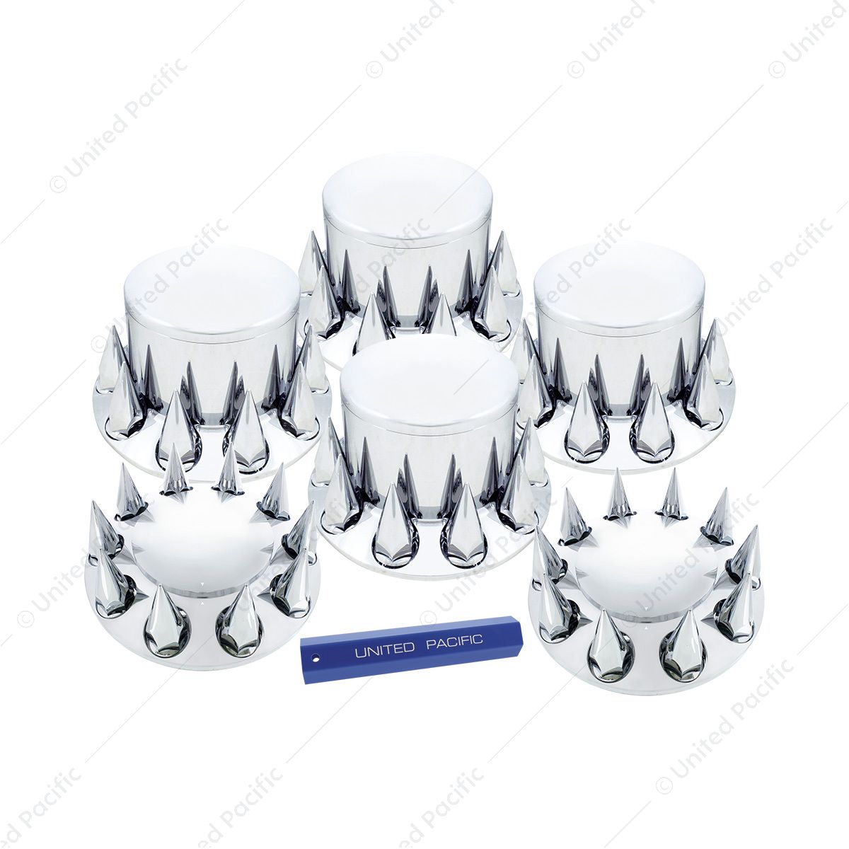 Dome Axle Cover Combo Kit With 33mm Spike Thread-On Nut Covers & Nut Cover Tool - Chrome
