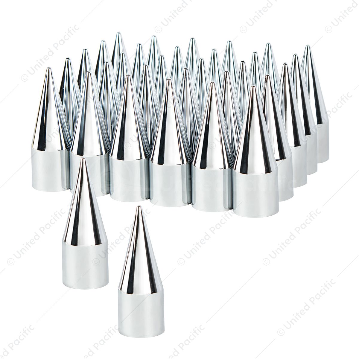 Chrome Spike Hubcap Nut Cover For 1999-2018 Chevy & GMC 2500 & 3500 - Push-on (Color Box of 32)