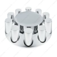 Chrome Plastic Flat Top Front Axle Cover With 33mm Standard Thread-On Tall Cylinder Nut Covers