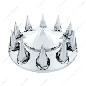 Pointed Front Axle Cover With 33mm x 4-3/4" Super Spike Push-On Nut Covers - Chrome