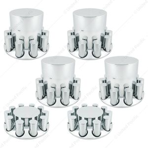 Chrome Plastic Flat Top Axle Cover Combo Kit With 33mm X 4-1/4" Standard Thread-On Tall Cylinder Nut