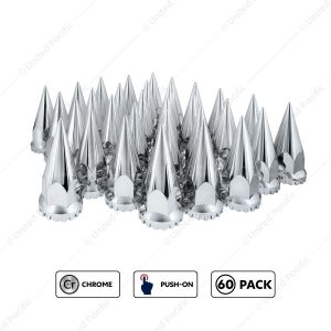 33mm X 4-3/4" Chrome Super Spike Nut Covers - Push-On (60-Pack)