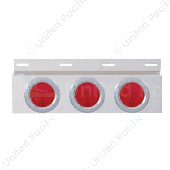 Stainless Top Mud Flap Plate With Three 4" Lights & Bezel - Red Lens (Each)