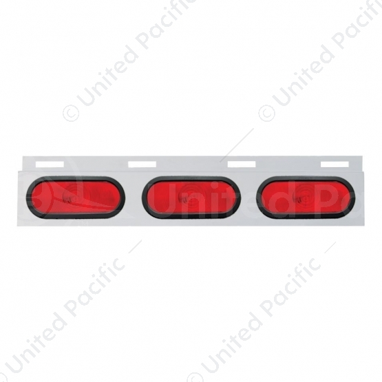 Stainless Top Mud Flap Plate With 3 Oval Lights & Grommet - Red Lens (Each)