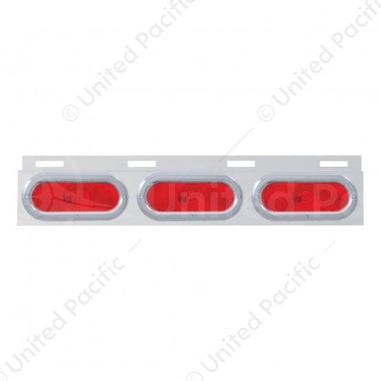 Stainless Top Mud Flap Plate With 3 Oval Lights & Bezel - Red Lens (Each)