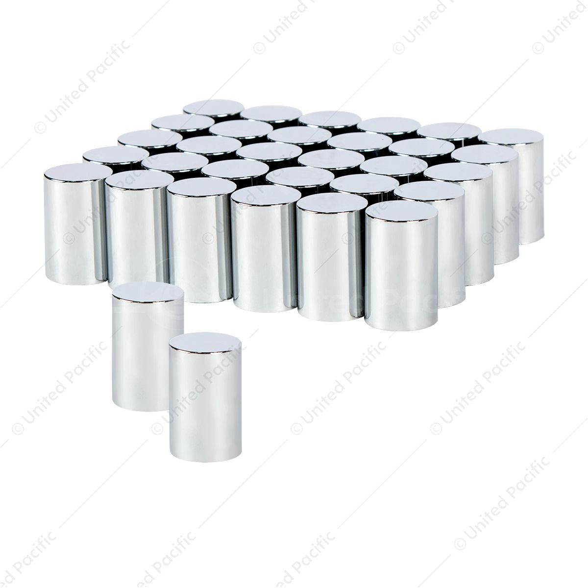 Chrome Cylinder Hubcap Nut Cover For 1999-2018 Chevy & GMC 2500/3500-Push-on (Color Box of 32)