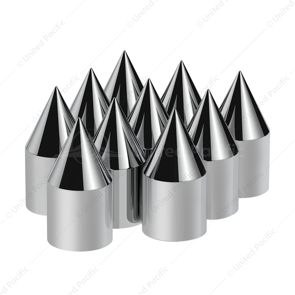 United Pacific Chrome Plastic Lug Nut Covers - 15/16 X 1-1/2 Inch Pointed Push-On Covers (10-Pack)