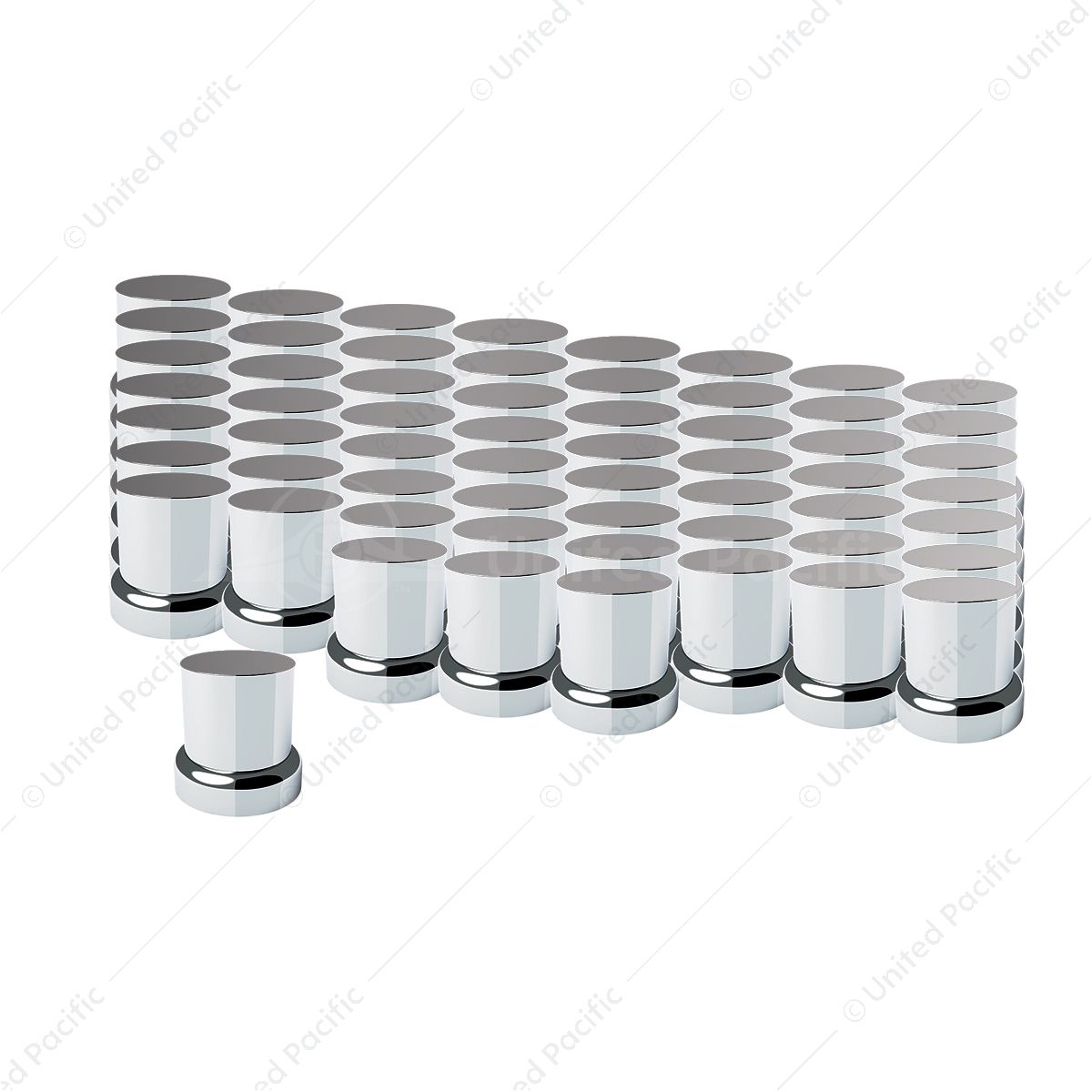 33mm X 2" Chrome Plastic Flat Top Nut Covers With Flange - Push-On (Color Box of 60)