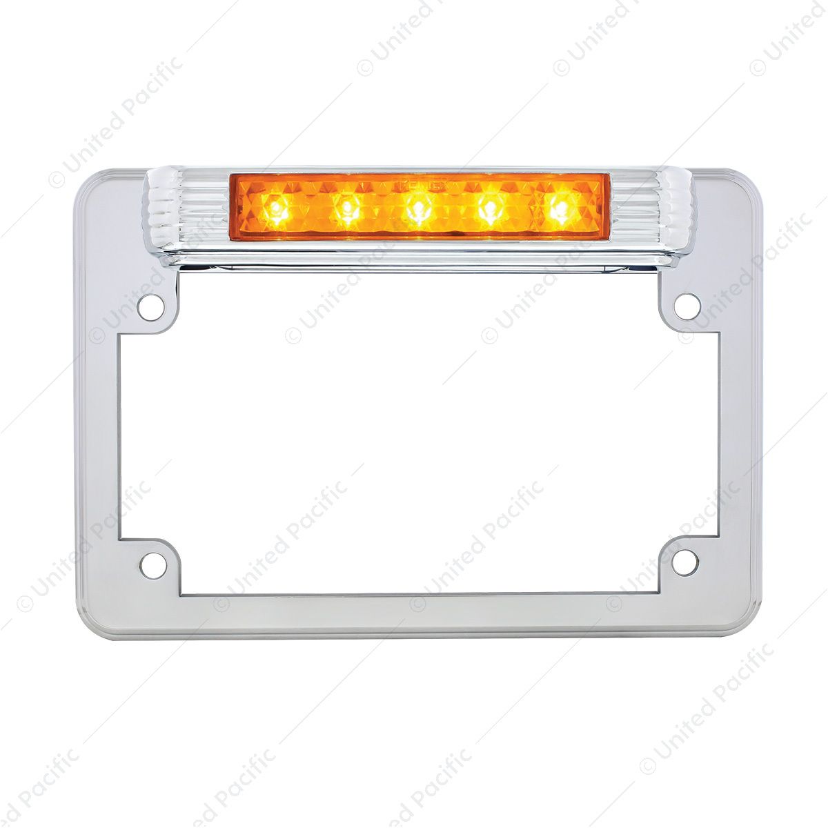 Chrome Motorcycle License Plate Frame With Auxiliary Light - Amber LED/Amber Lens