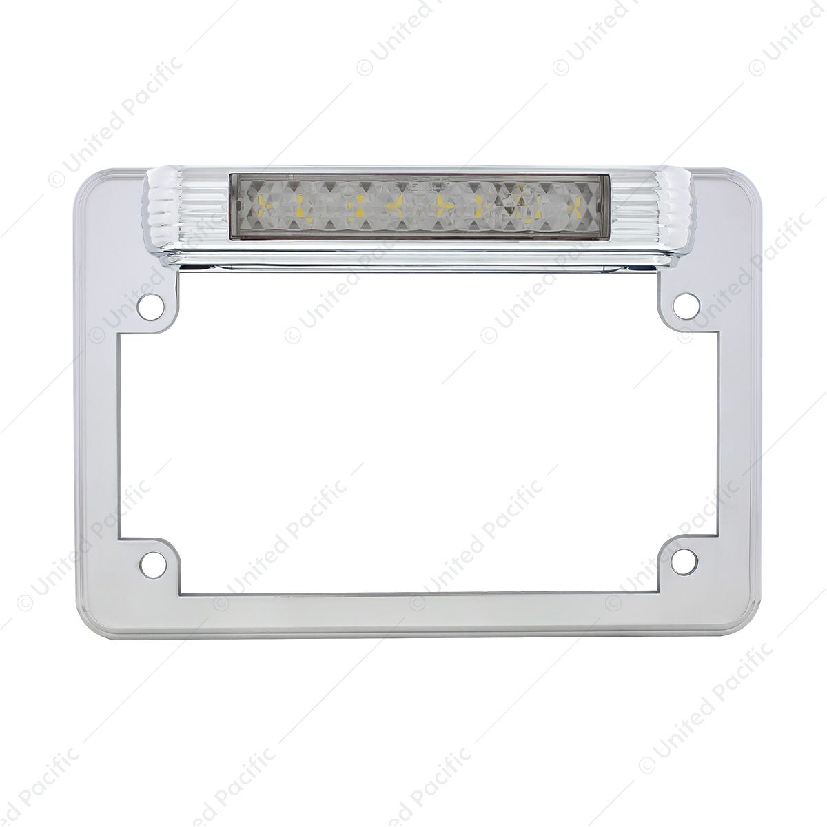 Chrome Motorcycle License Plate Frame With Back-Up Light - White LED/Clears Lens