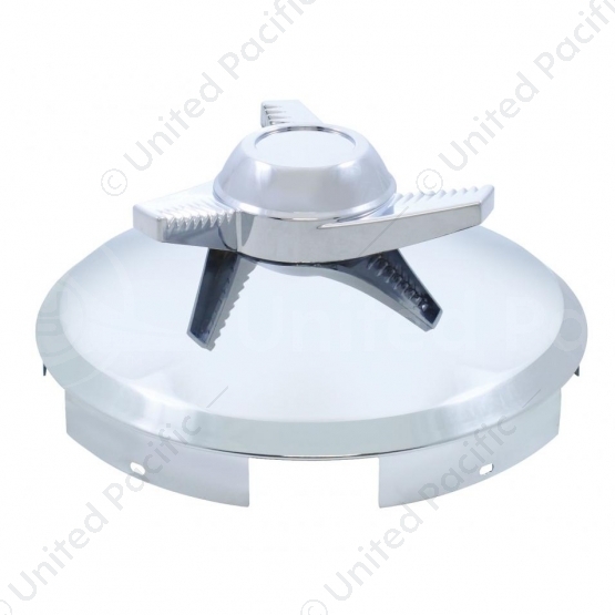 5 Even Notched Chrome Front Hubcap With 3 Bar Left Swing Spinner - 1" Lip